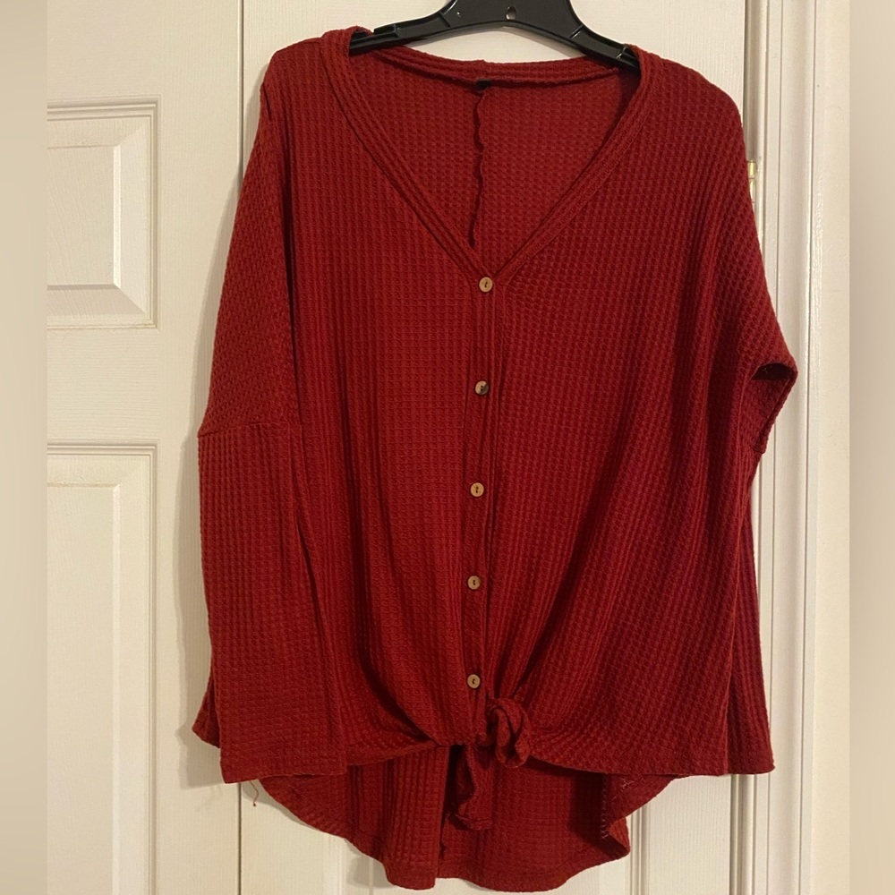 Long sleeve front tie top